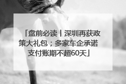 盘前必读丨深圳再获政策大礼包；多家车企承诺支付账期不超60天